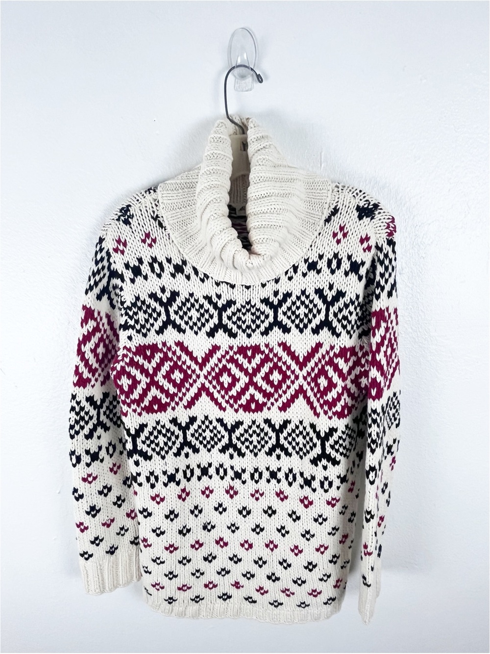 EDDIE BAUER Turtleneck Long Sleeves Knit Sweater Size Small Fair Isle Boho Cozy